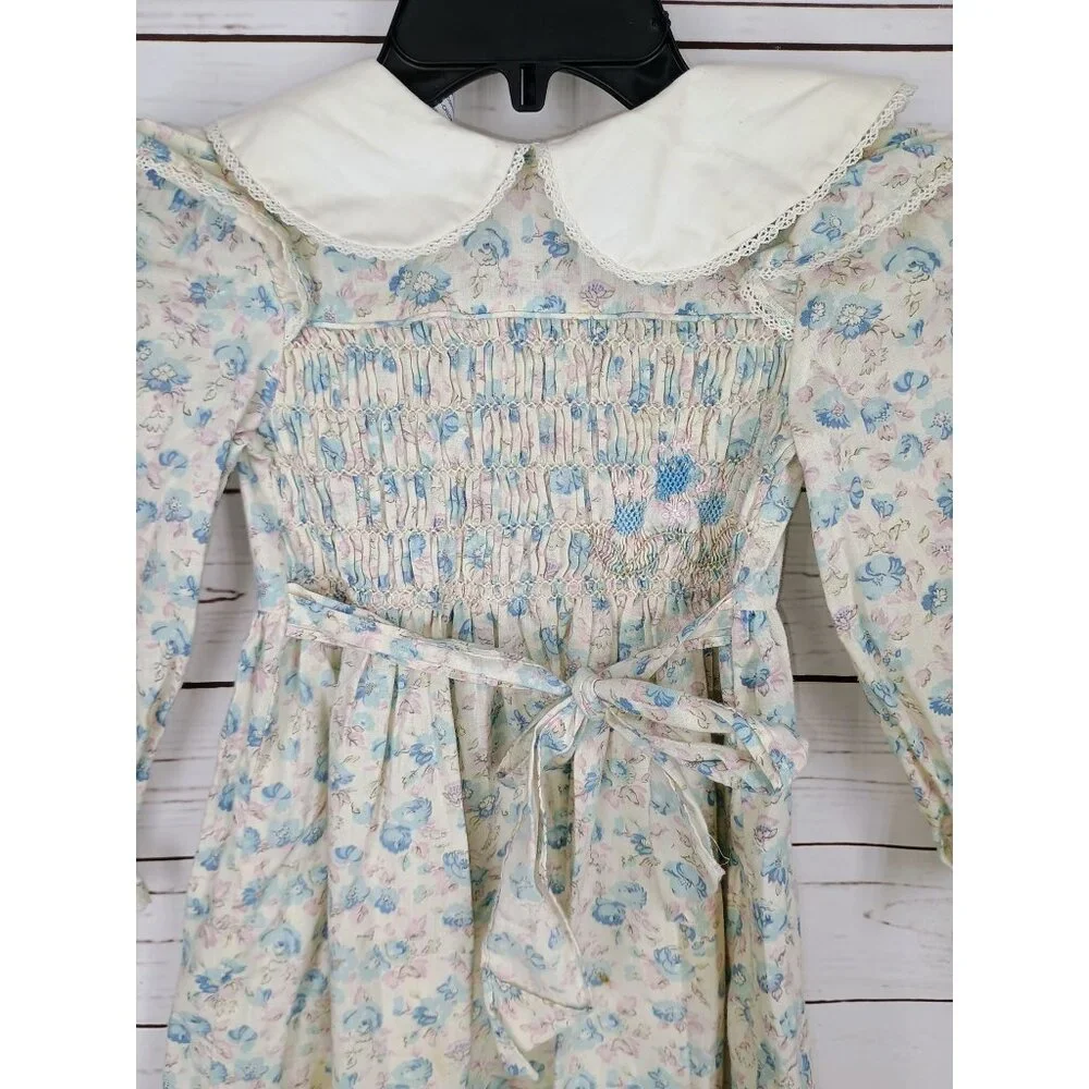 Polly Flinders Long Sleeve Floral Vintage Smocked Girls Size‎ 5 Dress